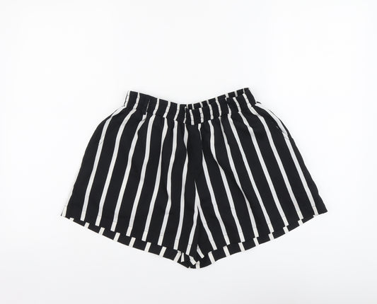 Boohoo Womens Black Striped Polyester Hot Pants Shorts Size 12 L3.5 in Regular Pull On