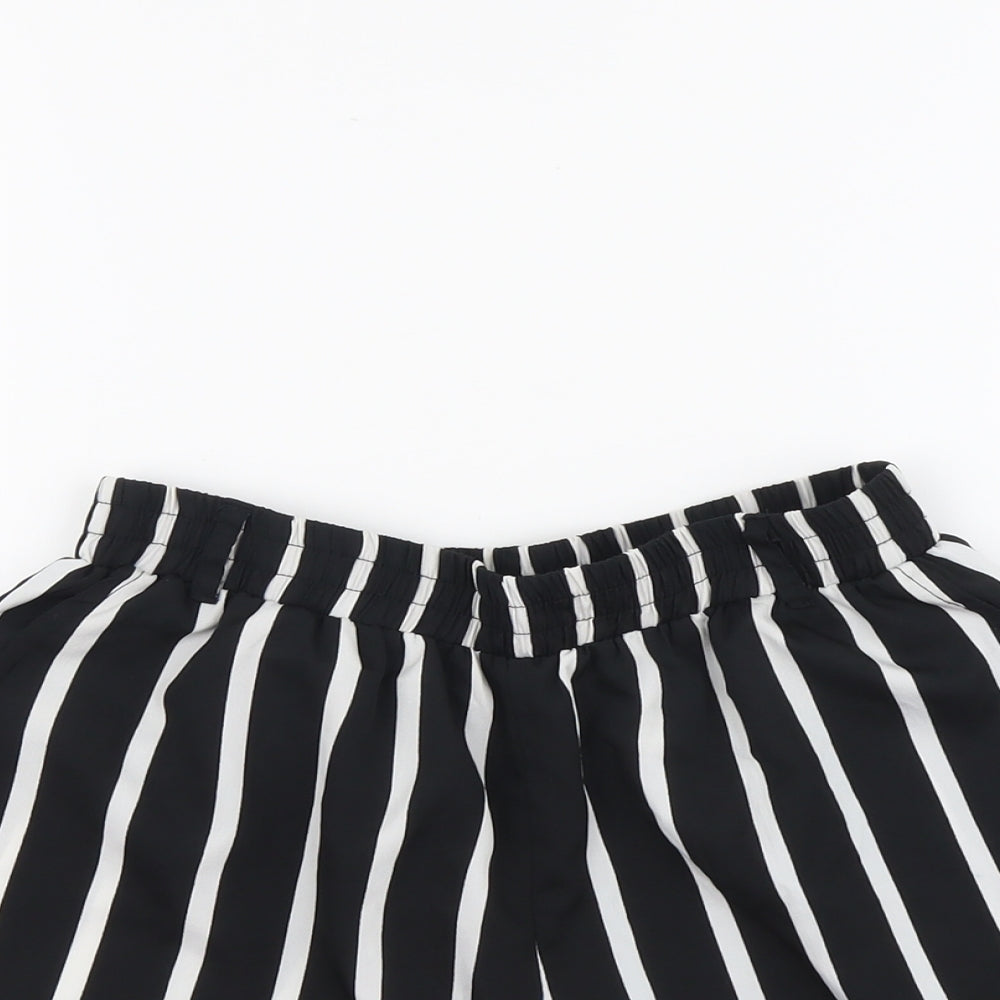 Boohoo Womens Black Striped Polyester Hot Pants Shorts Size 12 L3.5 in Regular Pull On