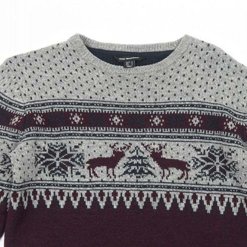 Cedar Wood State Mens Red Round Neck Fair Isle Acrylic Pullover Jumper Size M Long Sleeve - Christmas Reindeer