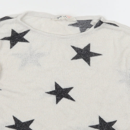 H&M Girls White Scoop Neck Geometric Viscose Pullover Jumper Size 9-10 Years Pullover - Stars