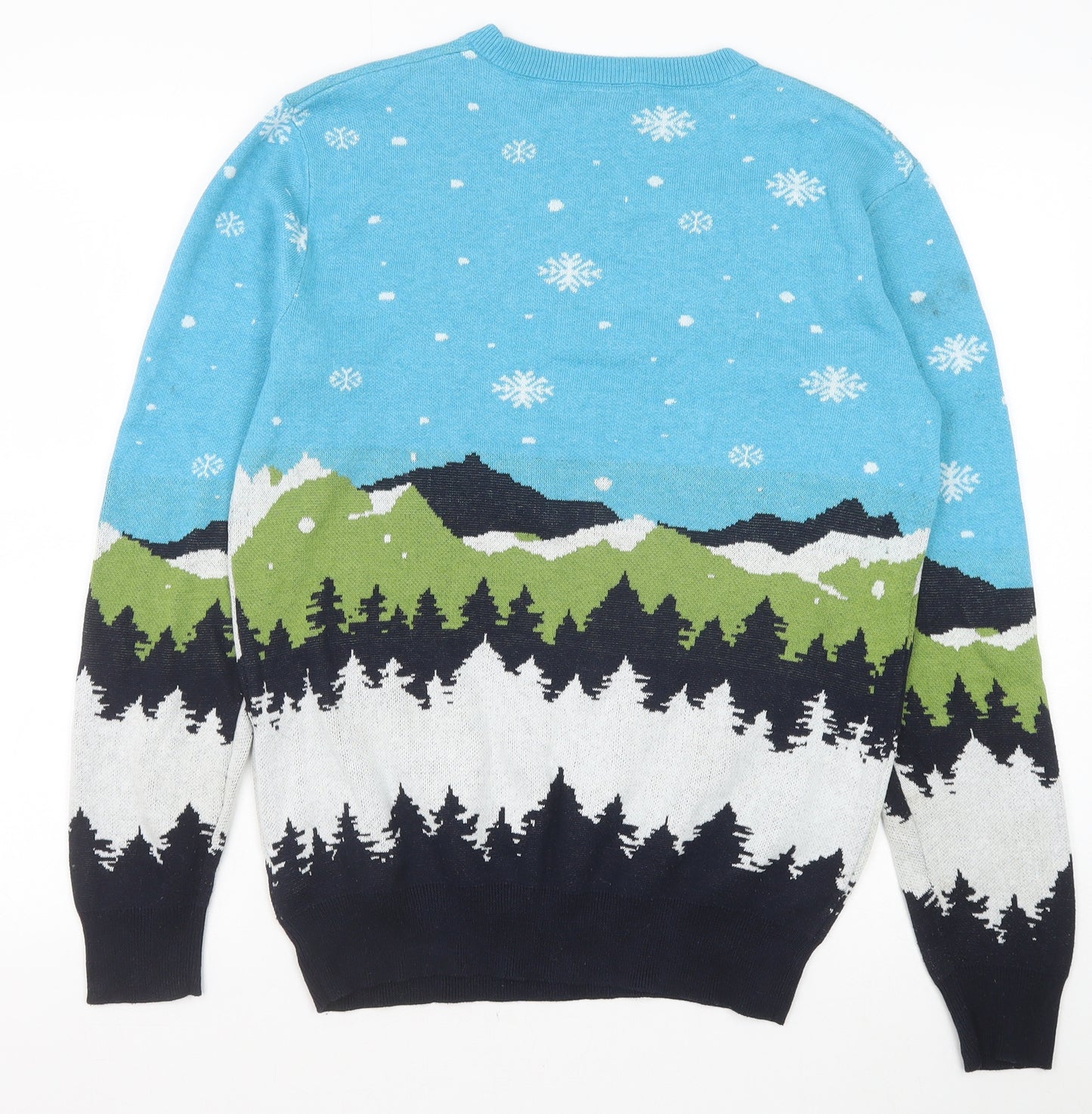 Primark Mens Blue Round Neck Polyester Pullover Jumper Size M Long Sleeve - The Grinch