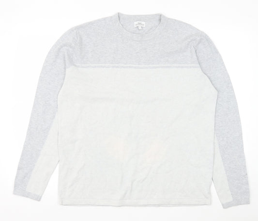 NEXT Mens Grey Round Neck Cotton Pullover Jumper Size L Long Sleeve - Colourblock