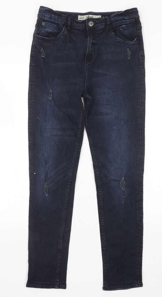 Primark Girls Blue Cotton Skinny Jeans Size 13-14 Years Slim Zip
