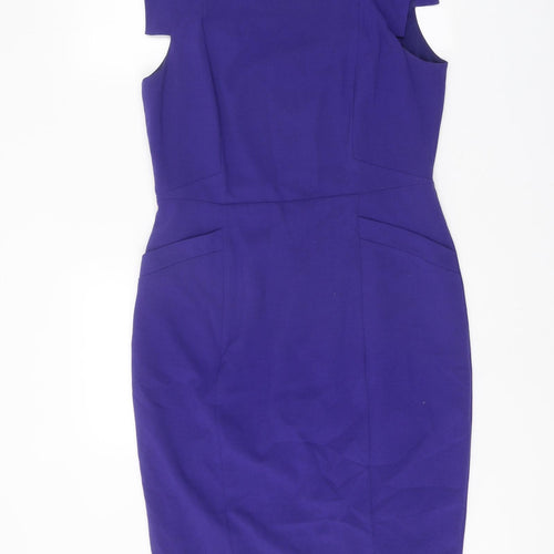 Pied A Terre Womens Purple Polyester Pencil Dress Size 14 Square Neck Zip