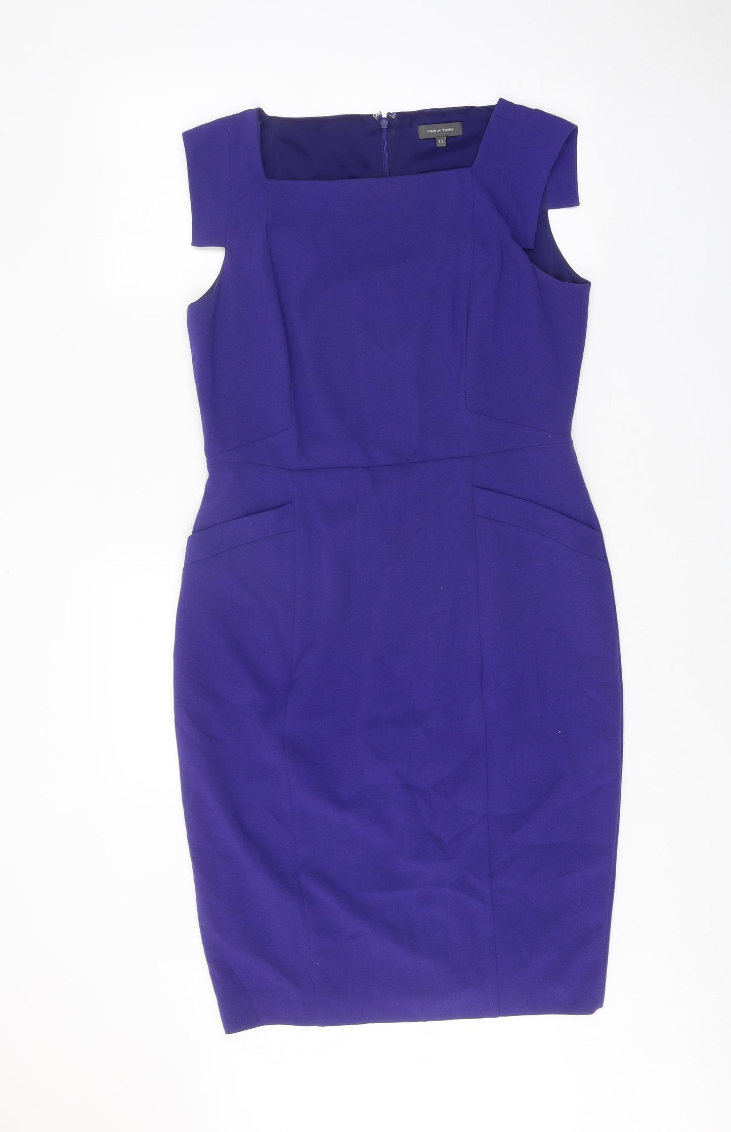 Pied A Terre Womens Purple Polyester Pencil Dress Size 14 Square Neck Zip