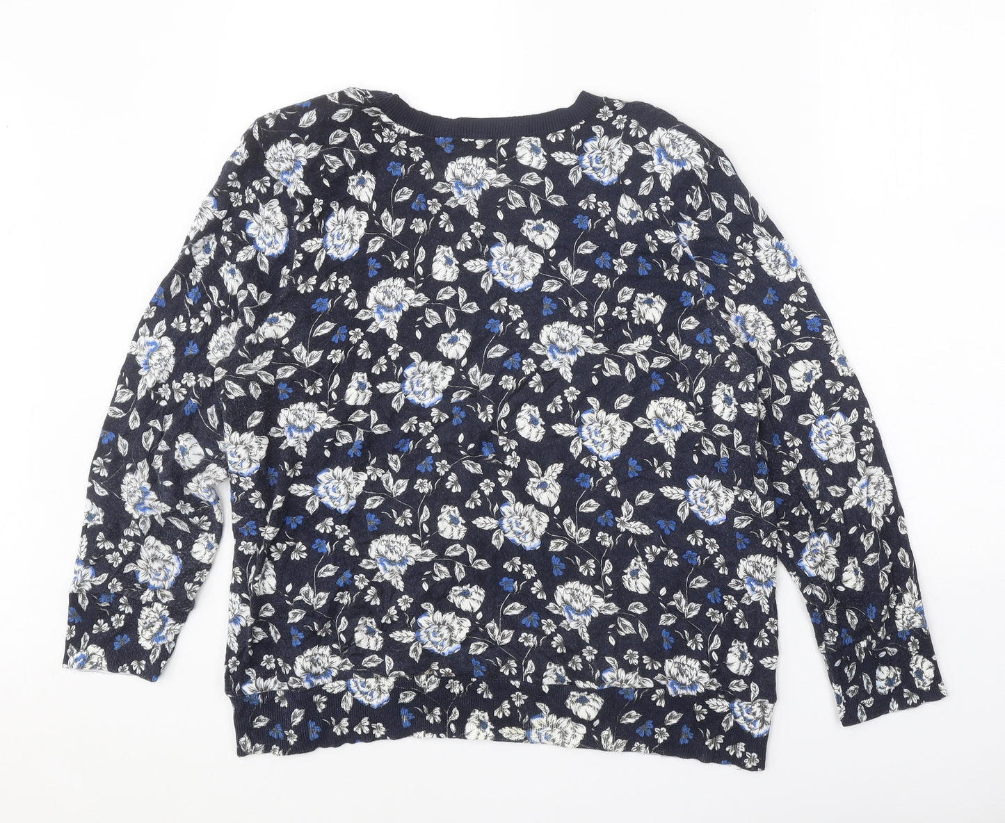 Lauren Ralph Lauren Womens Blue Round Neck Floral Cotton Pullover Jumper Size 2XL
