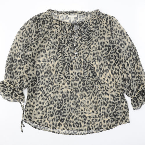 Sfera Womens Beige Animal Print Polyester Basic Blouse Size L Round Neck - Leopard print