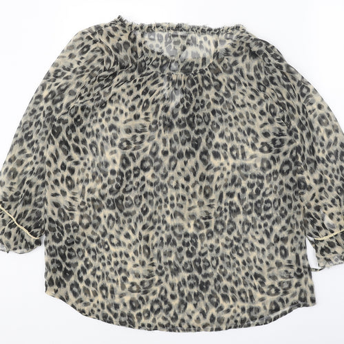 Sfera Womens Beige Animal Print Polyester Basic Blouse Size L Round Neck - Leopard print
