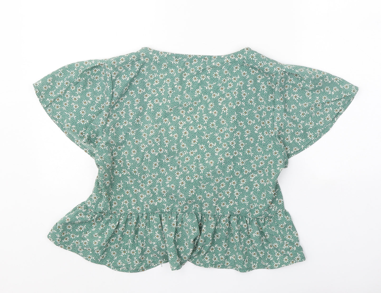 Zaful Womens Green Floral Polyester Basic Blouse Size S V-Neck