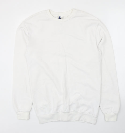 Divided by H&M Mens White Cotton Pullover Sweatshirt Size XS