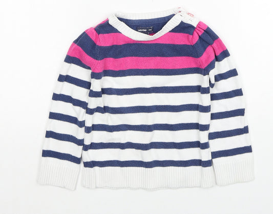 Gap Girls Multicoloured Boat Neck Striped Cotton Pullover Jumper Size 2 Years Button