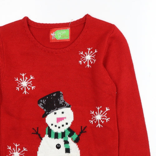 Young Dimension Girls Multicoloured Scoop Neck Polyester Pullover Jumper Size 11-12 Years Pullover - Snowman Christmas