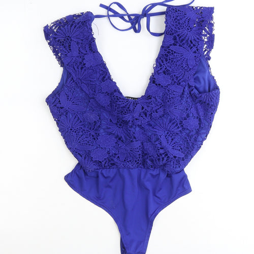 Girl in Mind Womens Blue Polyester Bodysuit One-Piece Size 10 Snap - Crocheted Lace Detail