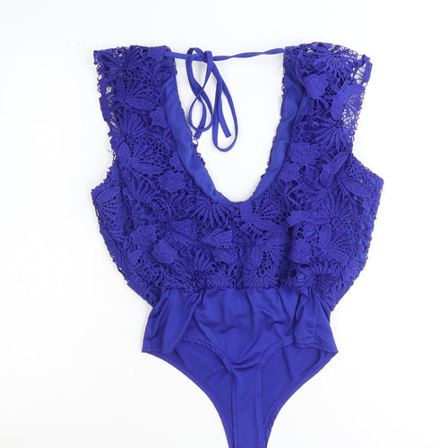 Girl in Mind Womens Blue Polyester Bodysuit One-Piece Size 10 Snap - Crocheted Lace Detail