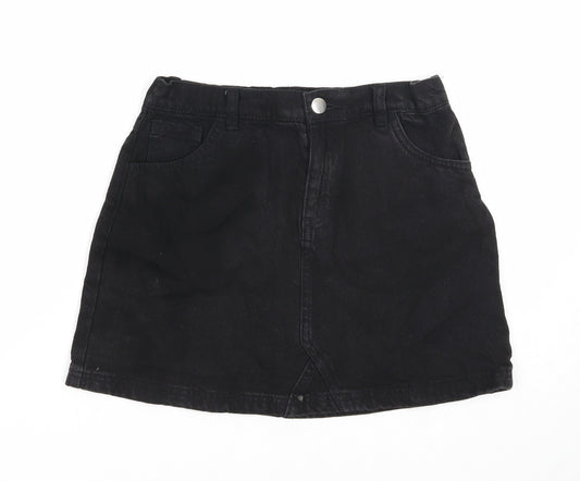 F&F Girls Black Cotton Mini Skirt Size 9-10 Years Regular Zip