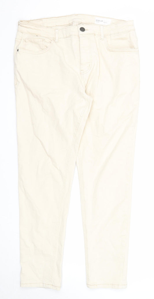 Denim & Co. Mens Beige Cotton Straight Jeans Size 36 in L30 in Regular Zip
