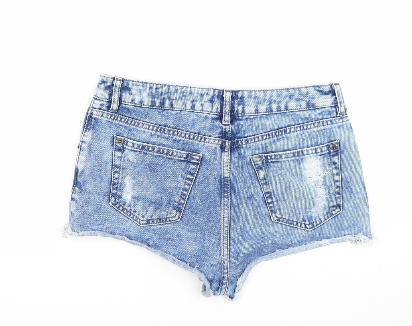 Miss Selfridge Womens Blue Cotton Hot Pants Shorts Size 12 Regular Zip - Distressed