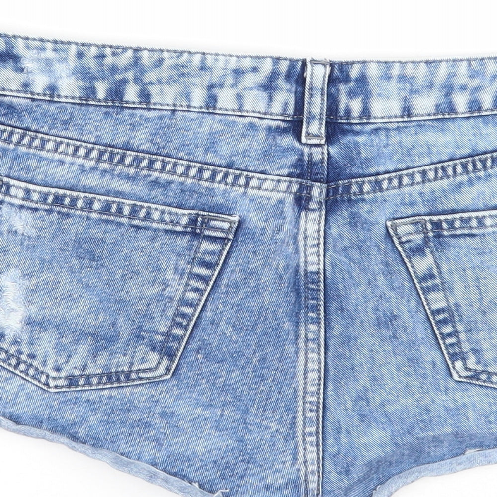 Miss Selfridge Womens Blue Cotton Hot Pants Shorts Size 12 Regular Zip - Distressed