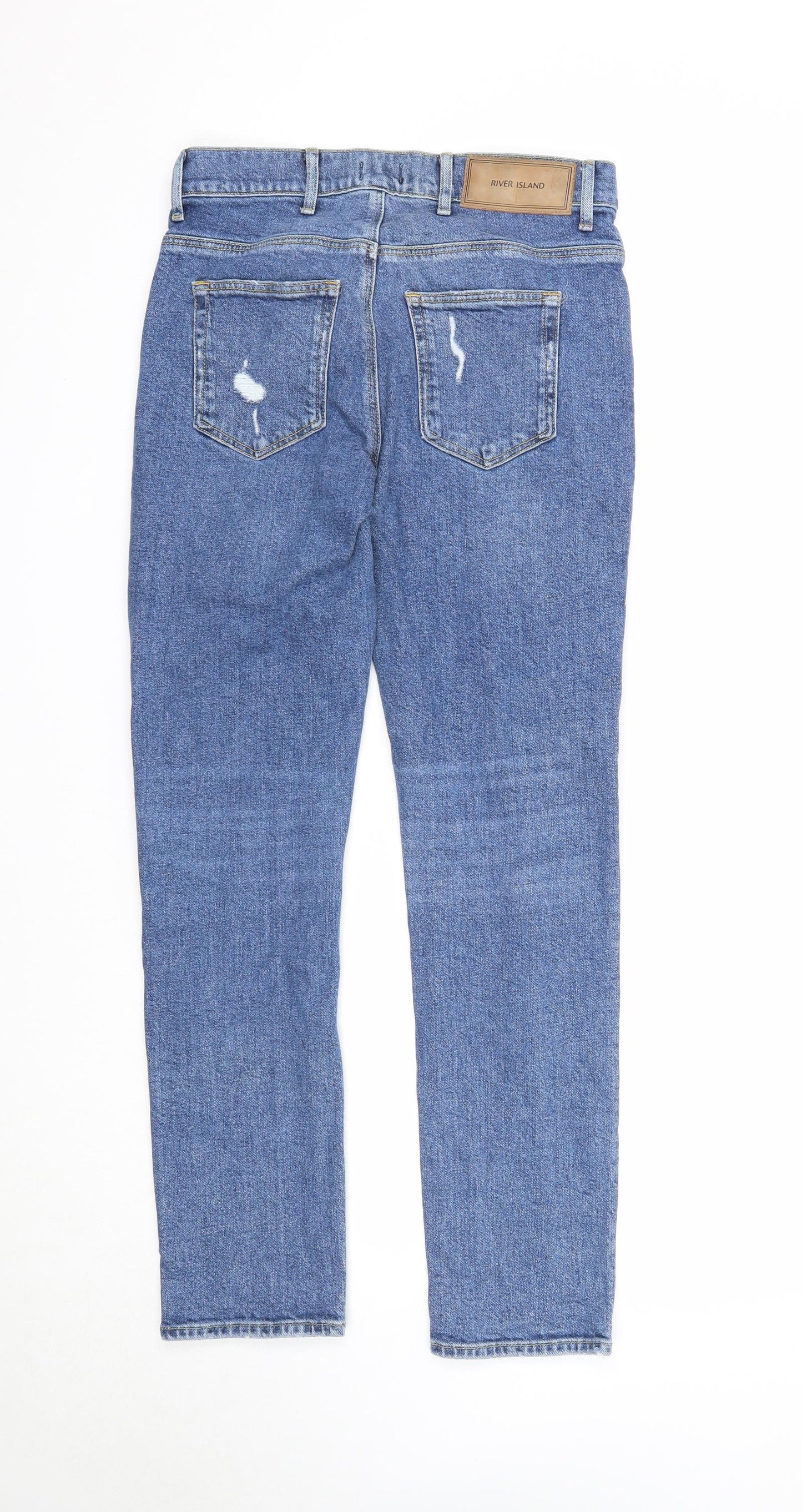 River Island Mens Blue Cotton Skinny Jeans Size 28 in L30 in Regular Zip