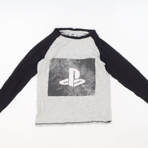 PlayStation Boys Black Cotton Basic T-Shirt Size 6-7 Years Round Neck Pullover