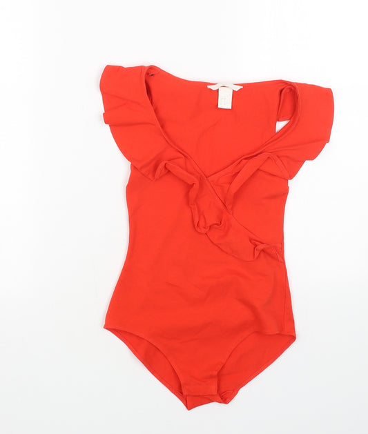H&M Womens Red Cotton Bodysuit One-Piece Size XS Snap