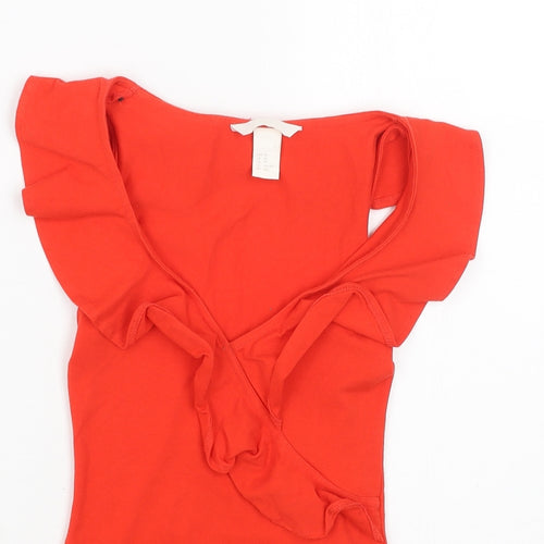H&M Womens Red Cotton Bodysuit One-Piece Size XS Snap