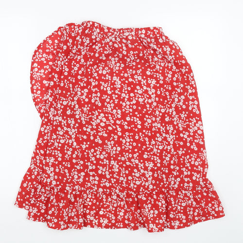 SheIn Girls Red Floral Polyester A-Line Skirt Size 10 Years Regular Pull On