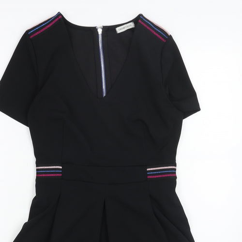 Cache Cache Womens Black Polyester Skater Dress Size 6 V-Neck Zip