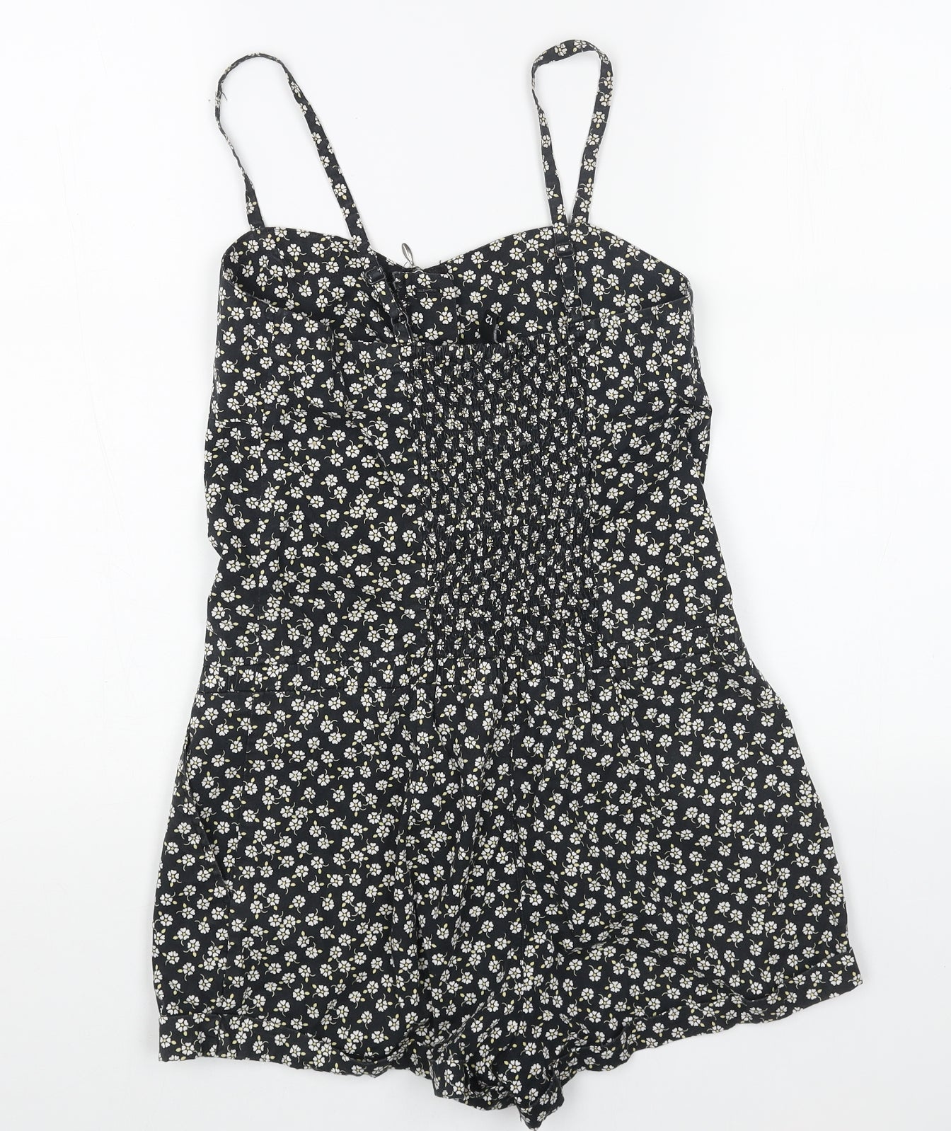 H&M Womens Black Floral Cotton Playsuit One-Piece Size 12 Zip