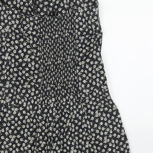 H&M Womens Black Floral Cotton Playsuit One-Piece Size 12 Zip