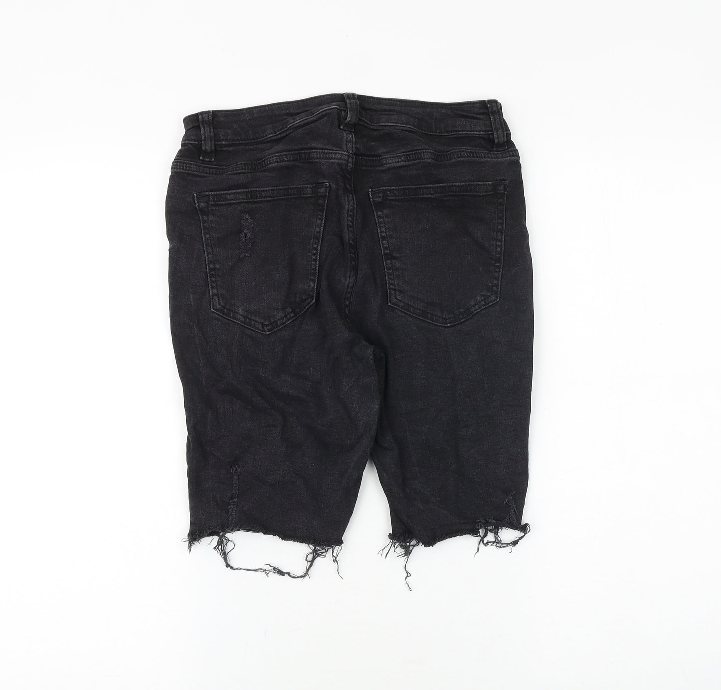 H&M Womens Black Cotton Cut-Off Shorts Size 10 Slim Zip