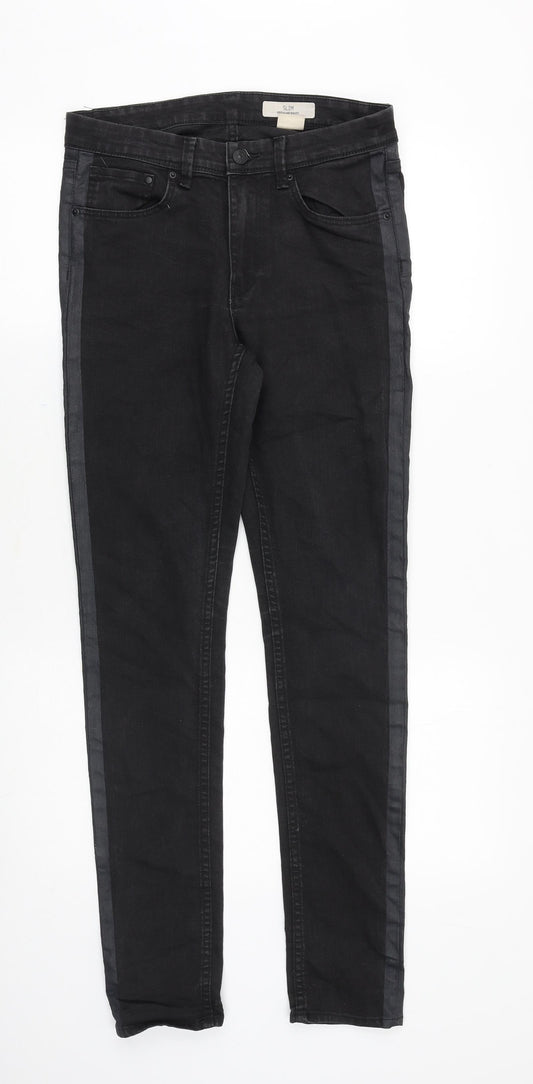 &Denim Mens Black Cotton Skinny Jeans Size 28 in Slim Zip - Side Stripe Detail
