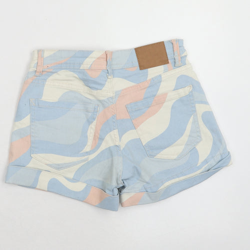 Bershka Womens Multicoloured Geometric Cotton Hot Pants Shorts Size 6 Regular Zip