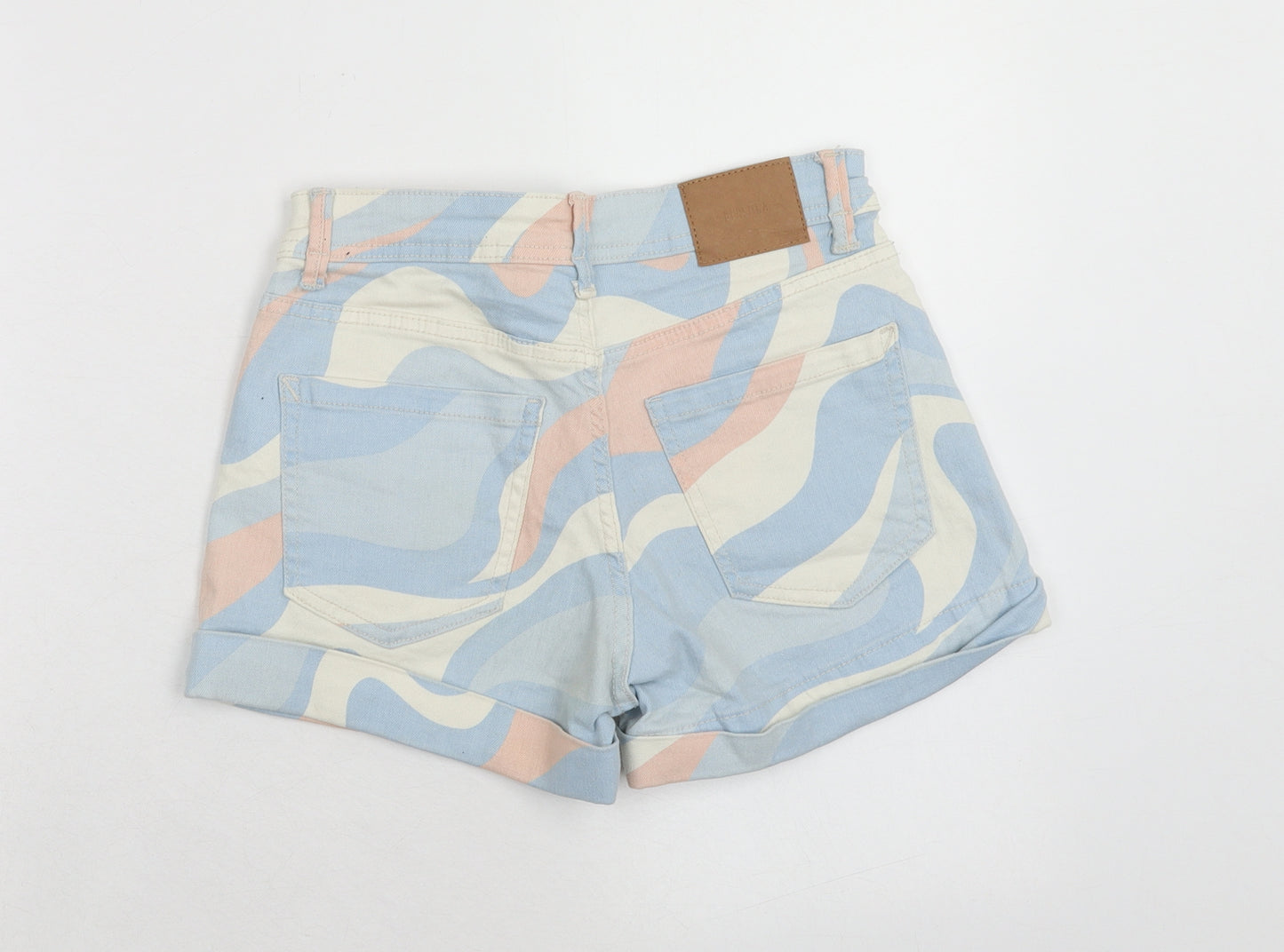 Bershka Womens Multicoloured Geometric Cotton Hot Pants Shorts Size 6 Regular Zip