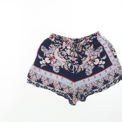 Angie Womens Multicoloured Geometric Viscose Basic Shorts Size M Regular Drawstring