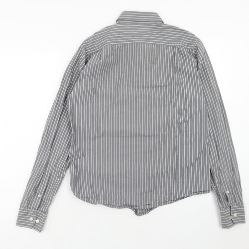 XDye Mens Grey Striped Cotton Button-Up Size M Collared Button
