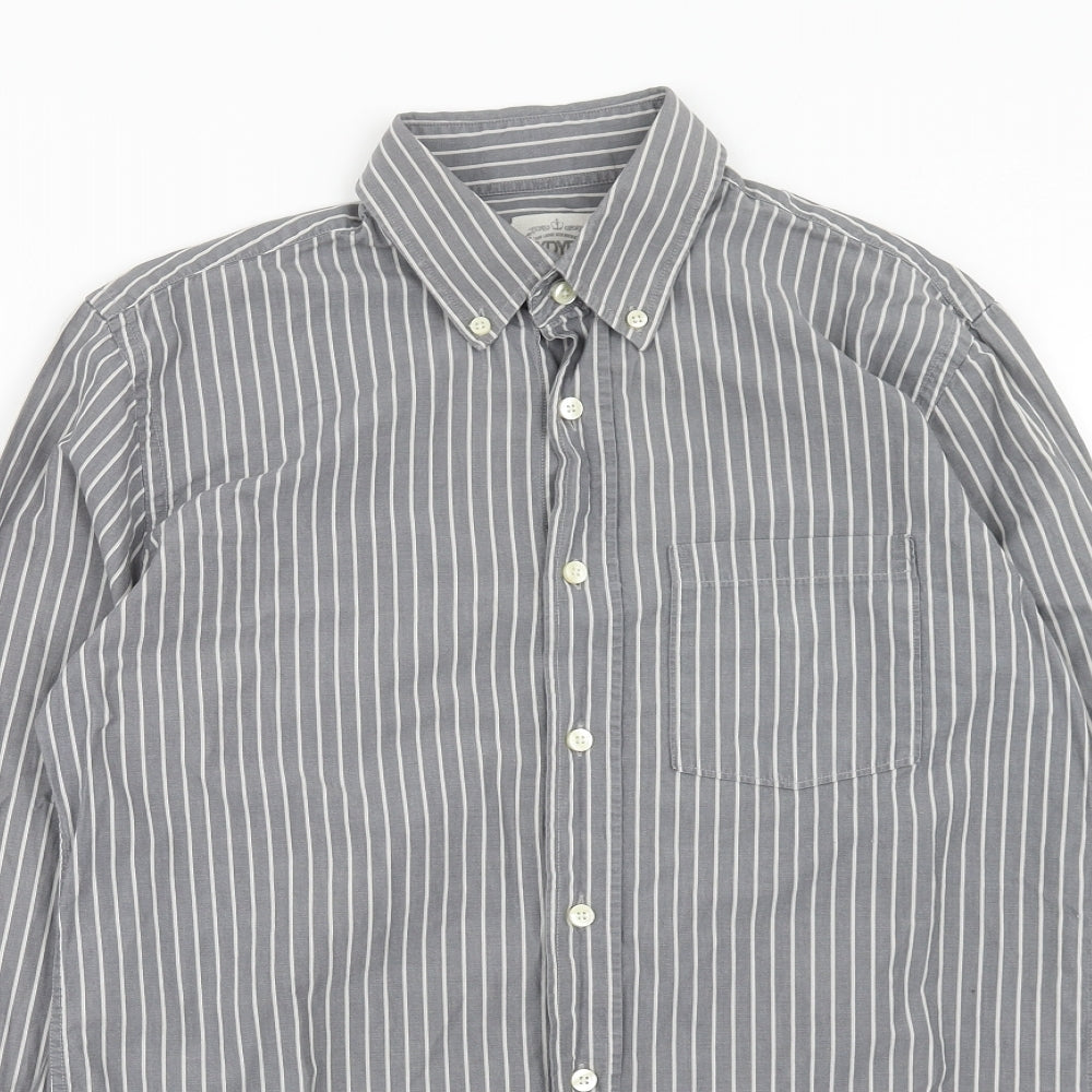 XDye Mens Grey Striped Cotton Button-Up Size M Collared Button