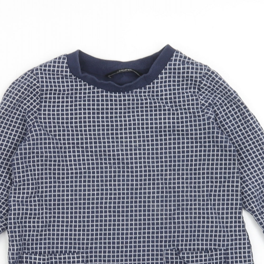 George Girls Blue Check Cotton Jumper Dress Size 2-3 Years Round Neck Pullover