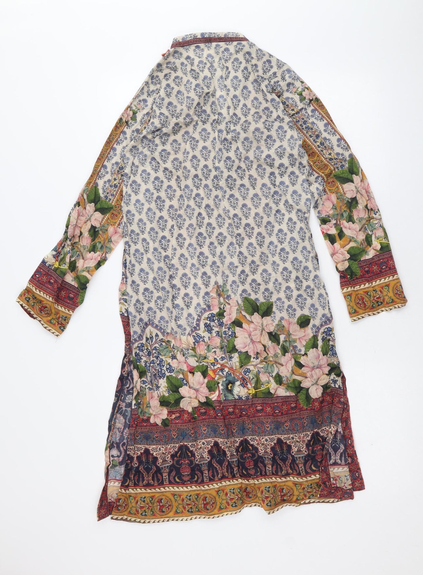 Bonanza Womens Multicoloured Geometric 100% Cotton Kaftan Size 12 V-Neck Pullover