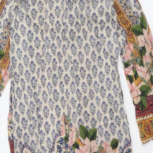 Bonanza Womens Multicoloured Geometric 100% Cotton Kaftan Size 12 V-Neck Pullover