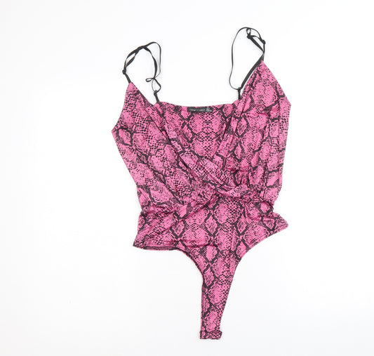 I SAW IT FIRST Womens Pink Animal Print Polyester Bodysuit One-Piece Size 12 Snap - Snake Skin Print
