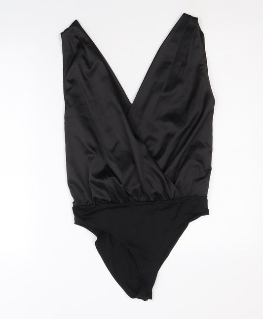 Zara Womens Black Polyamide Bodysuit One-Piece Size M Snap