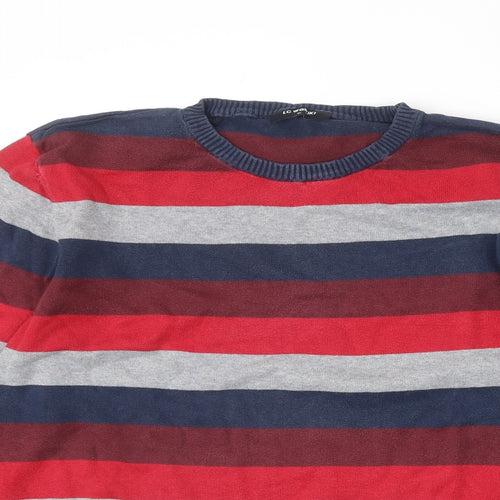 LC Walker Mens Multicoloured Round Neck Striped Cotton Pullover Jumper Size XL Long Sleeve