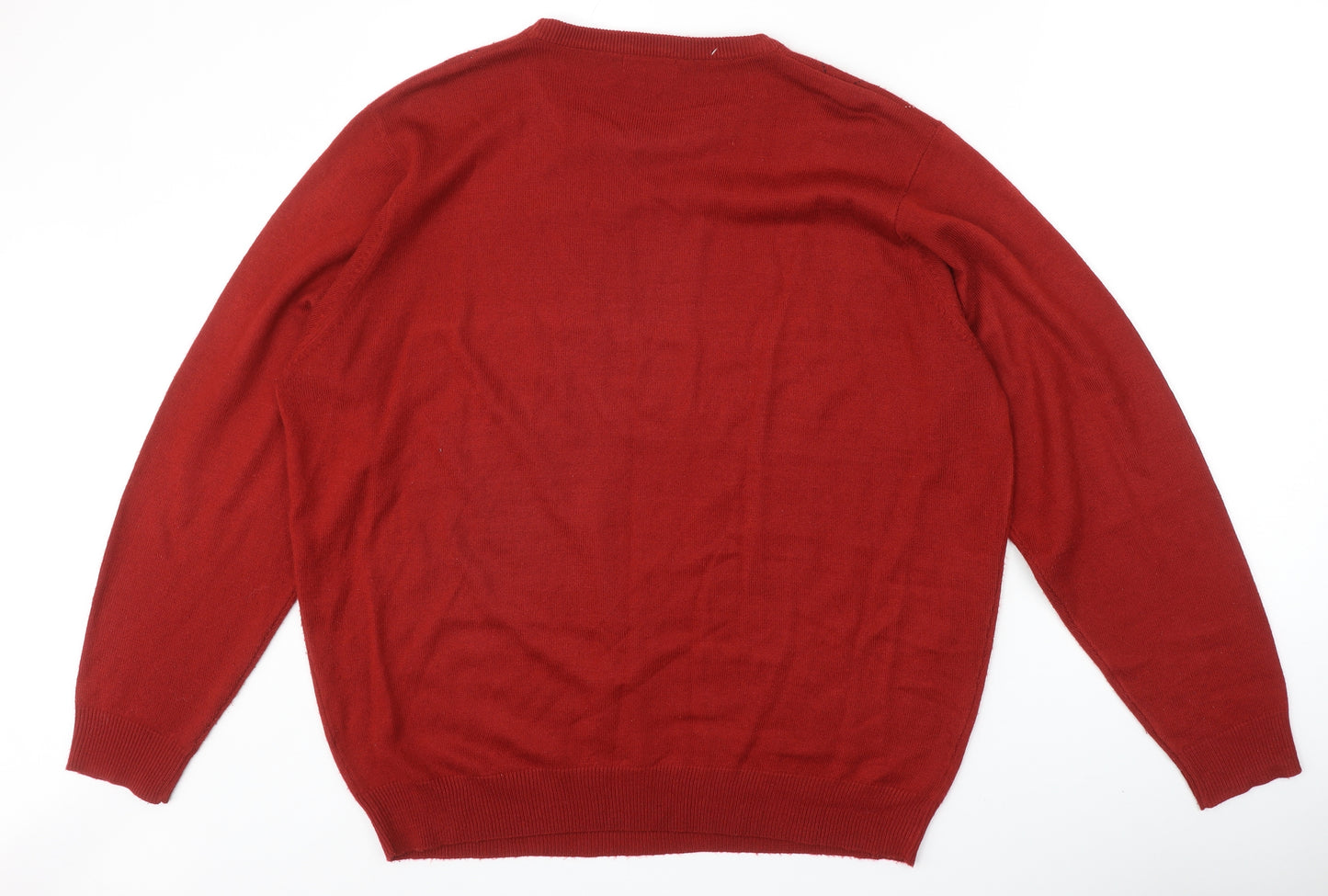 Harmer Mens Red Round Neck Argyle/Diamond Acrylic Pullover Jumper Size XL Long Sleeve