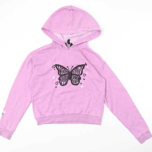 New Look Girls Purple Cotton Pullover Hoodie Size 12-13 Years Pullover - Butterfly