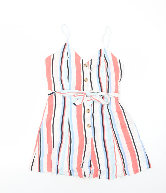 Primark Womens Multicoloured Striped Viscose Playsuit One-Piece Size 6 Button