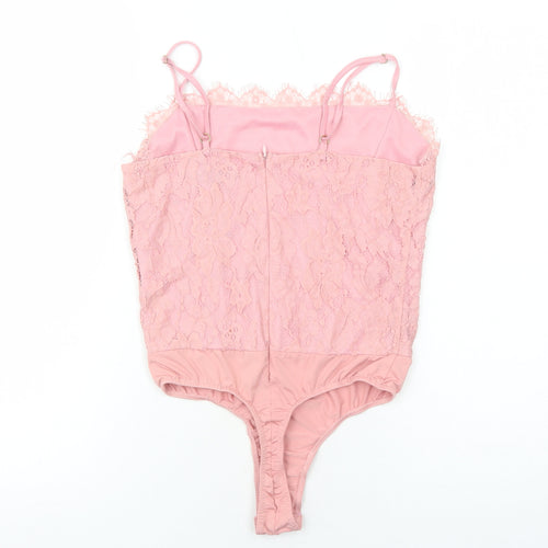 Missguided Womens Pink Polyester Bodysuit One-Piece Size 8 Zip - Lace Overlay