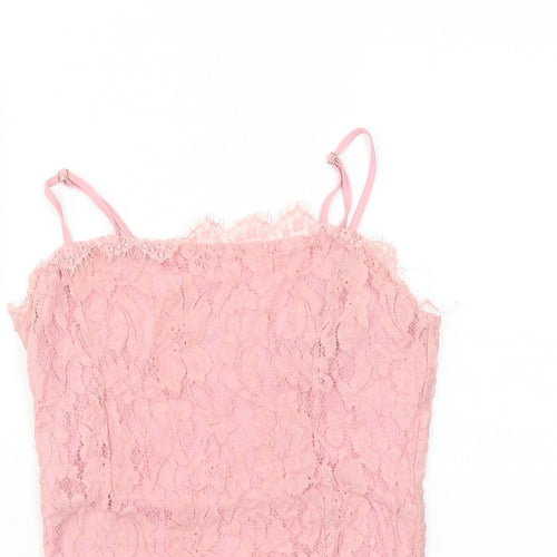 Missguided Womens Pink Polyester Bodysuit One-Piece Size 8 Zip - Lace Overlay