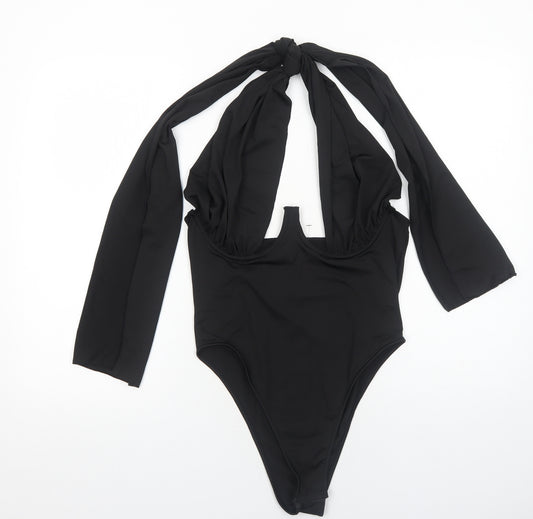 SheIn Womens Black Polyester Bodysuit One-Piece Size L Snap
