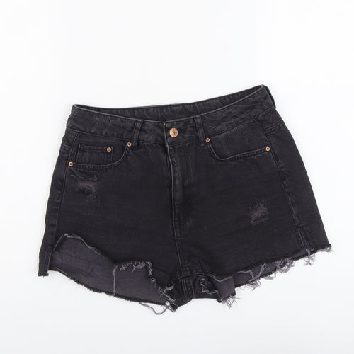 H&M Womens Black Cotton Cut-Off Shorts Size 8 L3 in Regular Button